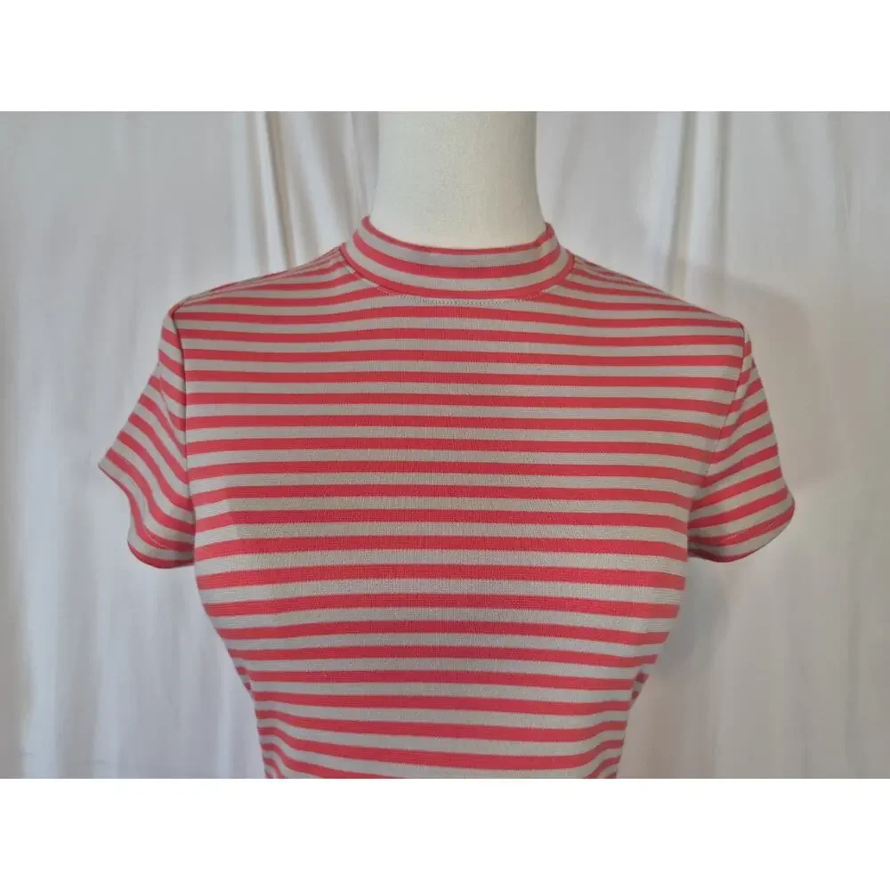Free People Beach On The Line Mock Neck Pink Gray Striped Mini Dress XS